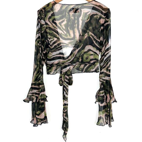 Asos Design Fairy Sheer Tie Front Ruffle Sleeve Crop Top Size 8 - Picture 7 of 15